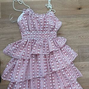 Just me red and white gingham dress with white daisies